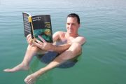 Doing homework at the Dead Sea.